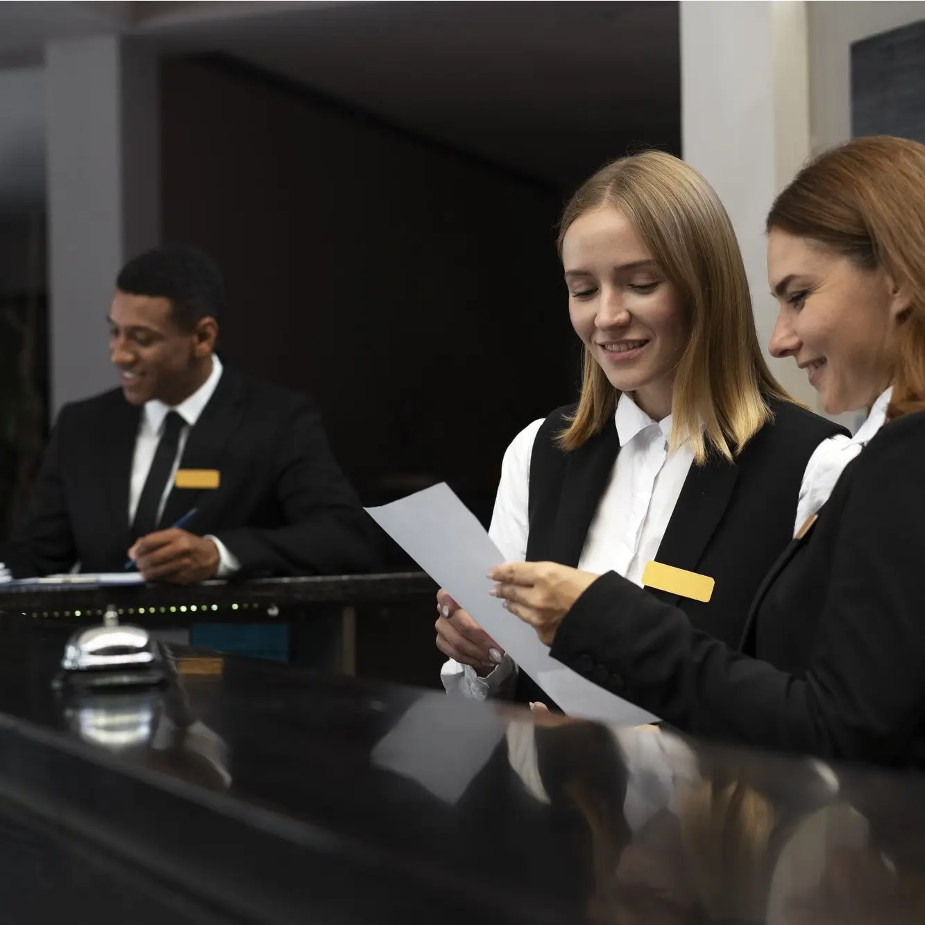 receptionists elegant suits work hours min 1